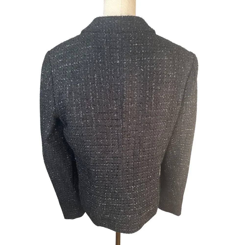 I Love Ronson Large Black Tweed Asymmetrical Zipper Jacket